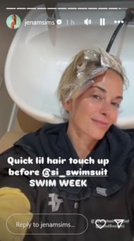 Jena Sims at a salon ahead of swim week (via Instagram @jenasims)